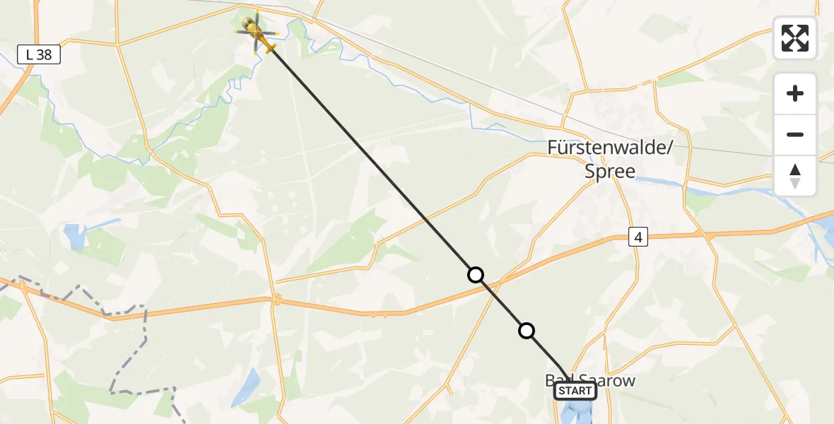 Flugroute Rettungshubschrauber Bad Saarow - Grünheide (Mark), 17 Juli 2026, 08:04