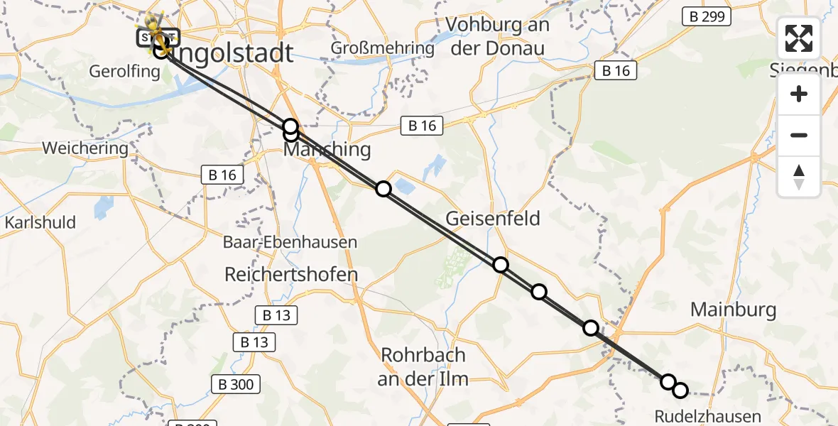Flugroute Rettungshubschrauber Ingolstadt Hospital - Ingolstadt Hospital, 17 Juli 2026, 08:05
