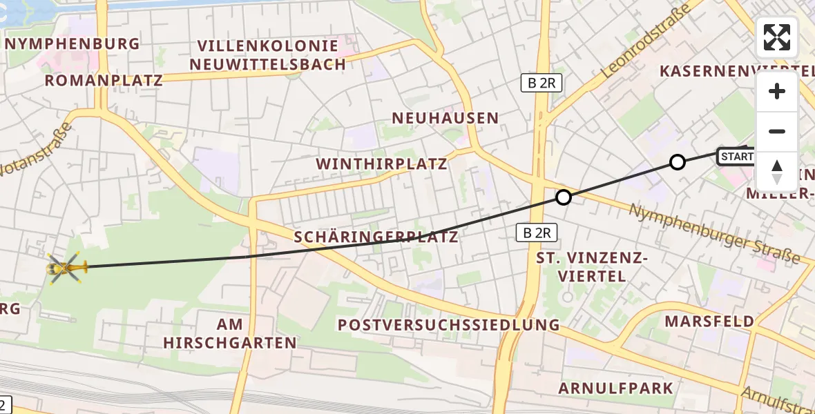 Flugroute Rettungshubschrauber Deutsches Herzzentrum München - München, 17 Juli 2026, 08:07