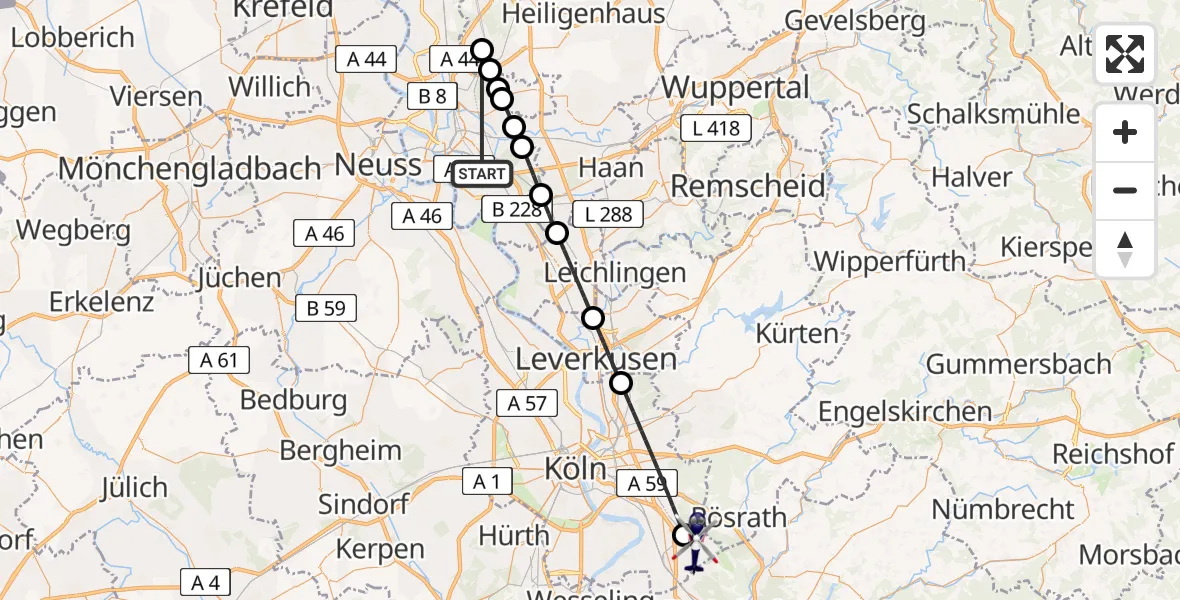 Flugroute Polizeihubschrauber Düsseldorf - Köln Bonn Flughafen, 17 Juli 2026, 08:16