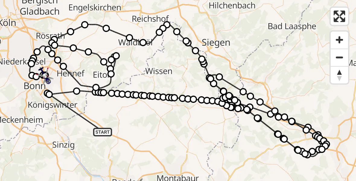 Flugroute Polizeihubschrauber Neustadt (Wied) - Sankt Augustin, 17 Juli 2026, 08:16