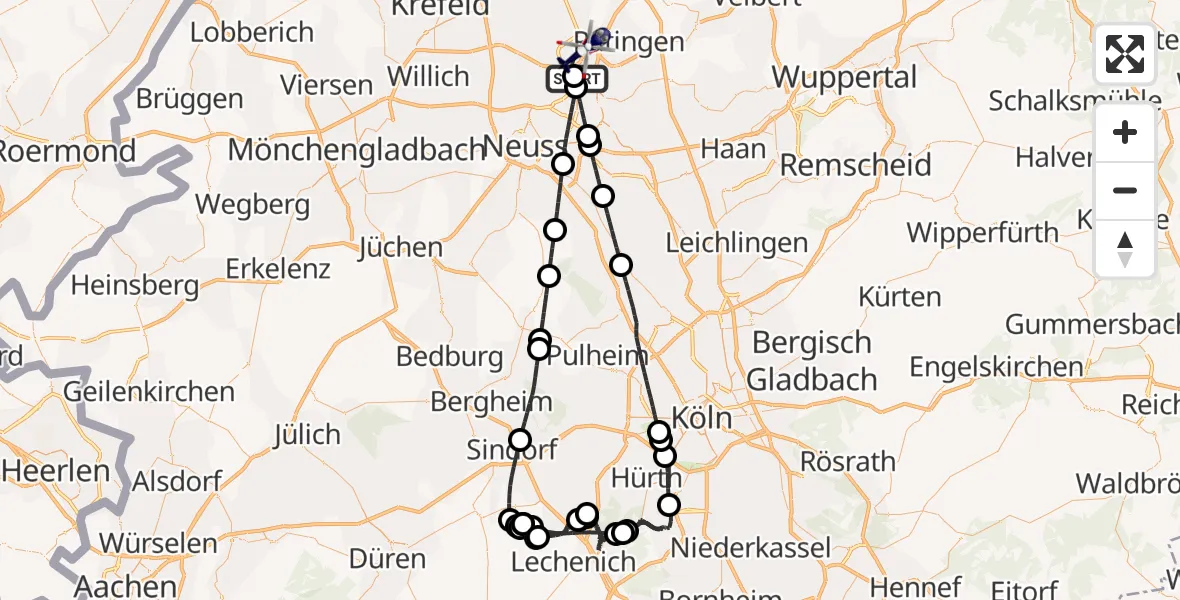 Flugroute Polizeihubschrauber Düsseldorf Flughafen - Düsseldorf Flughafen, 17 Juli 2026, 08:16