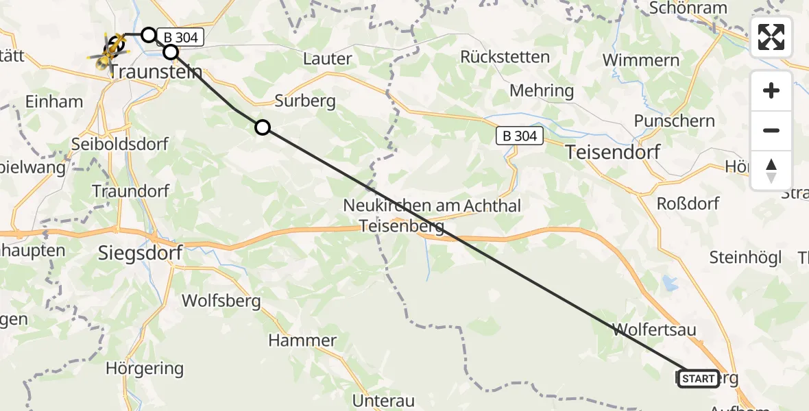 Flugroute Rettungshubschrauber Anger - Traunstein Hospital, 17 Juli 2026, 08:16