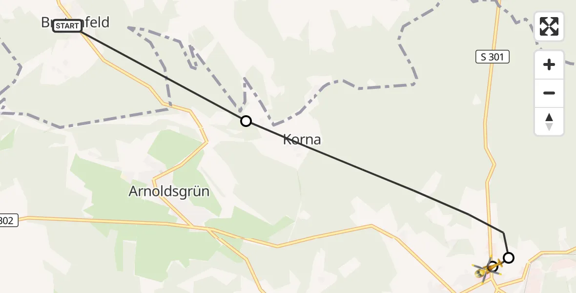 Flugroute Rettungshubschrauber Tirpersdorf - Paracelsus Hospital Schöneck, 17 Juli 2026, 08:16