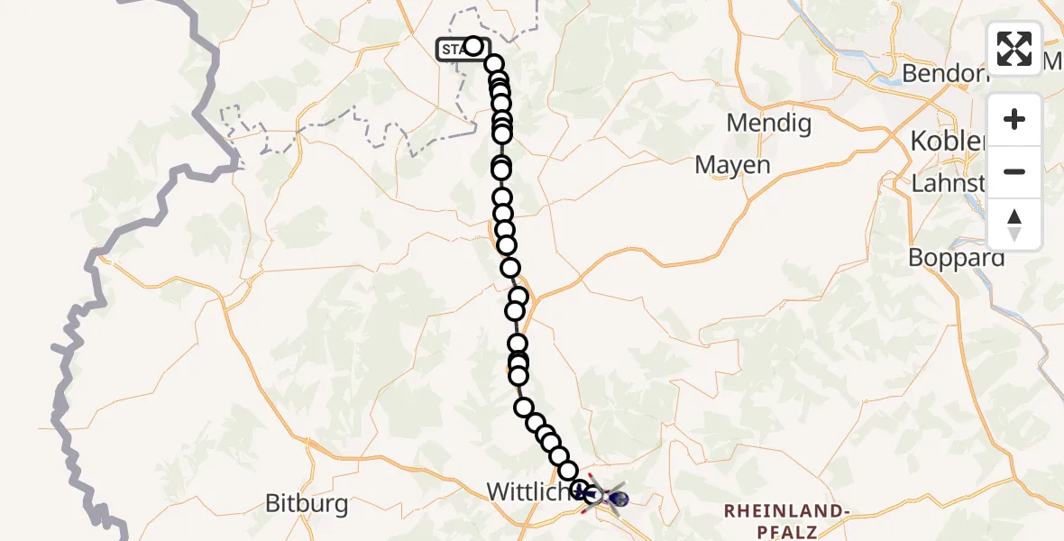 Flugroute Polizeihubschrauber Wershofen/Eifel Flugplatz - Ürzig, 17 Juli 2026, 08:17