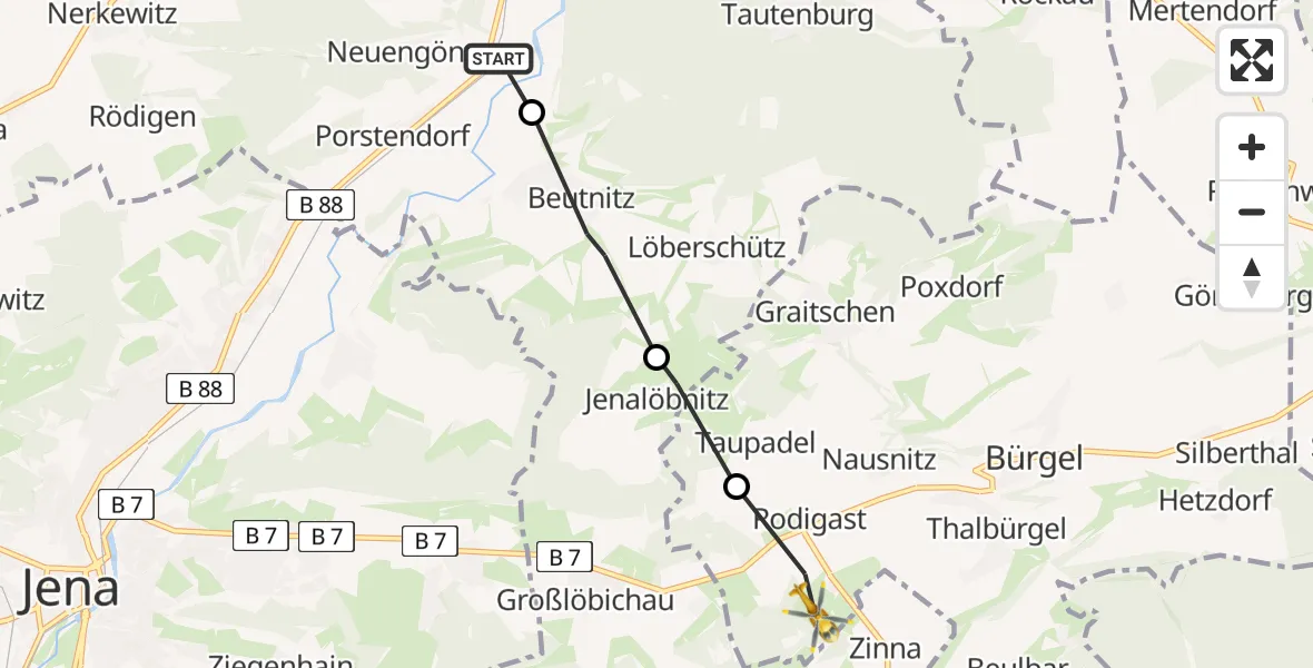 Flugroute Rettungshubschrauber Neuengönna - Bürgel, 17 Juli 2026, 08:20