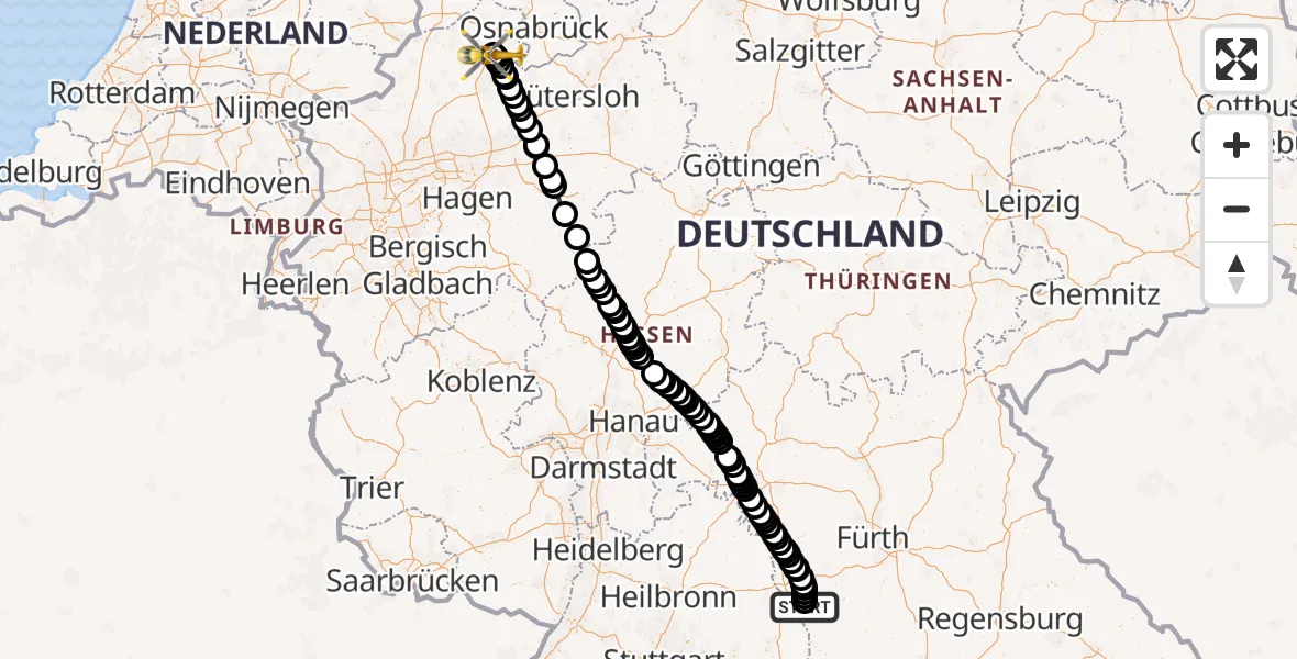 Flugroute Ambulanzhubschrauber Dürrwangen - Christoph  Westfalen-ADAC, 17 Juli 2026, 08:23
