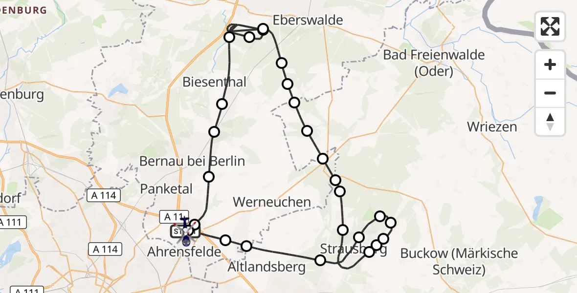 Flugroute Polizeihubschrauber Ahrensfelde Hubschrauberlandeplatz - Ahrensfelde Hubschrauberlandeplatz, 17 Juli 2026, 08:24