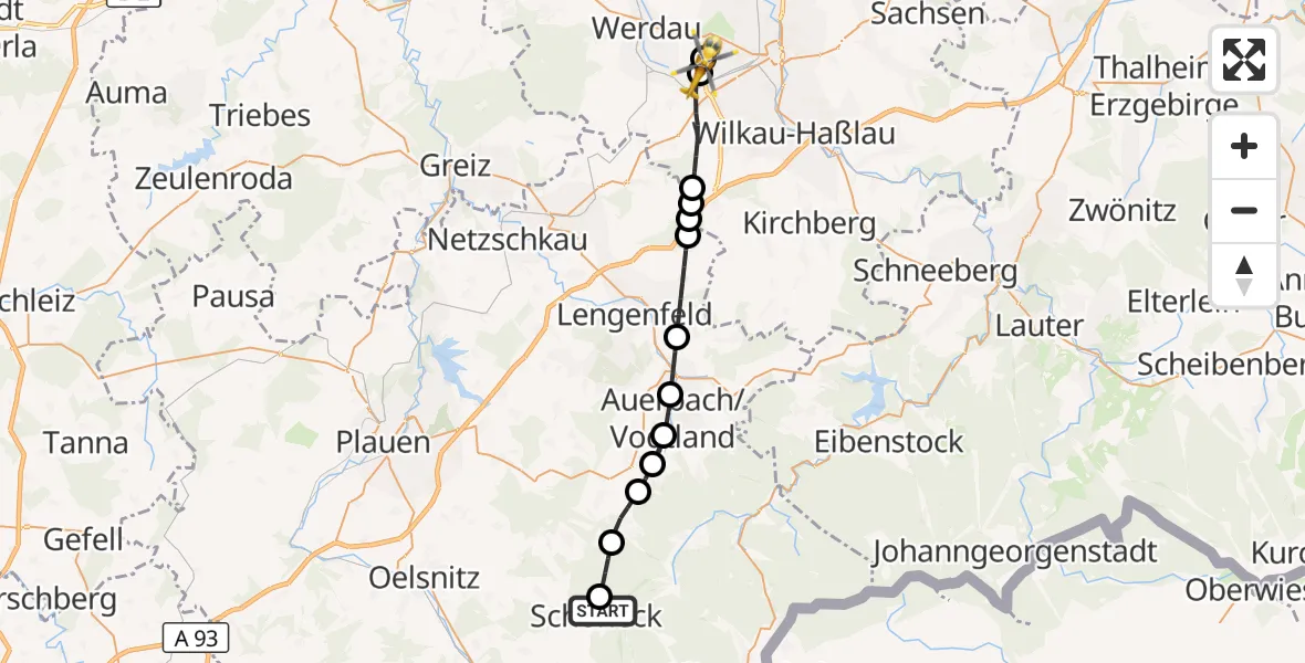 Flugroute Rettungshubschrauber Paracelsus Hospital Schöneck - Werdau, 17 Juli 2026, 08:31