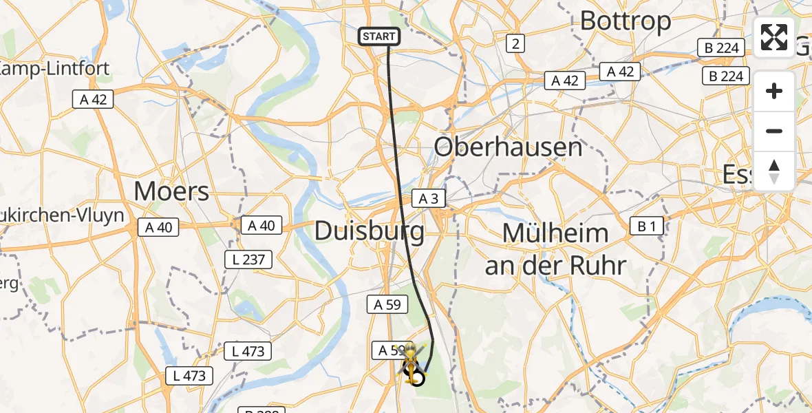 Flugroute Rettungshubschrauber Duisburg - Duisburg Air Rescue Hubschrauberlandeplatz (Christoph 9), 17 Juli 2026, 08:34