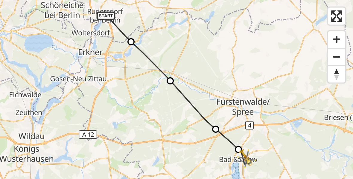 Flugroute Rettungshubschrauber Rüdersdorf bei Berlin - Bad Saarow, 17 Juli 2026, 08:41