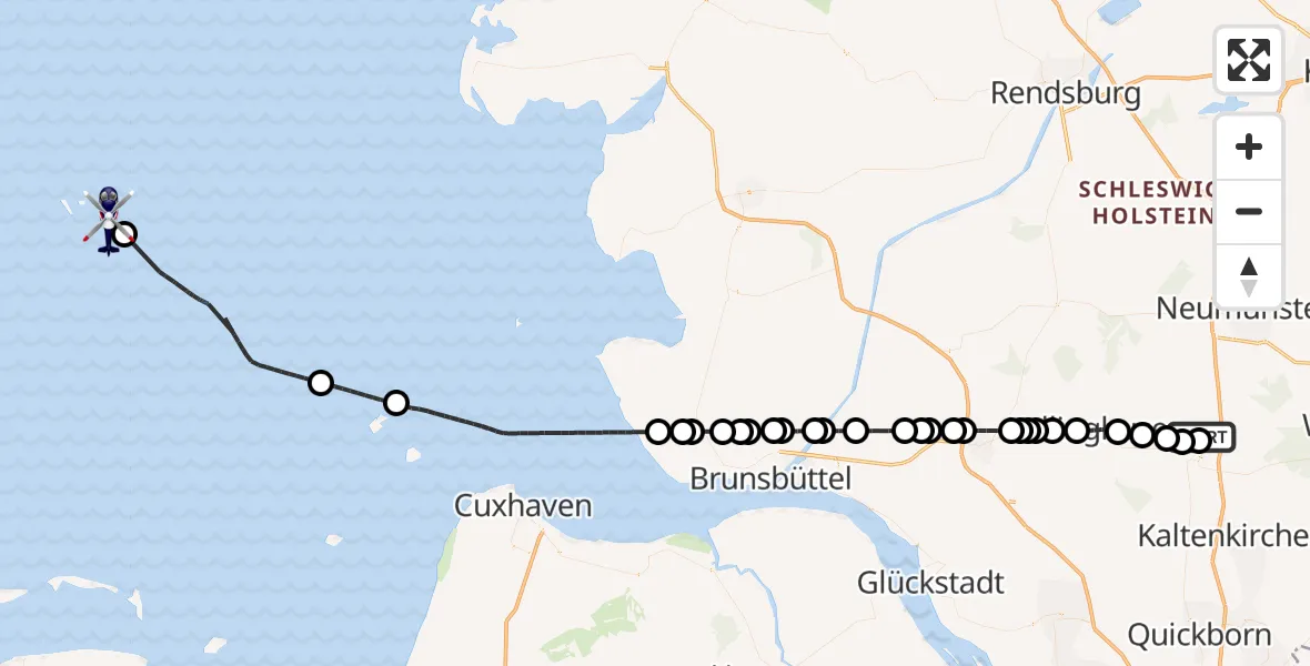 Flugroute Polizeihubschrauber Bad Bramstedt Hubschrauberlandeplatz - North Sea, 17 Juli 2026, 08:42