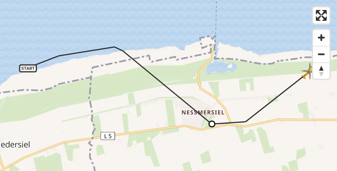 Flugroute Ambulanzhubschrauber Noordzee - Dornum, 17 Juli 2026, 08:48