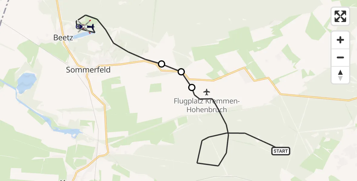 Flugroute Polizeihubschrauber Kremmen - Kremmen, 17 Juli 2026, 08:48