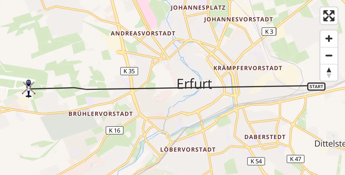 Flugroute Polizeihubschrauber Erfurt - Erfurt-Weimar Flughafen, 17 Juli 2026, 08:49