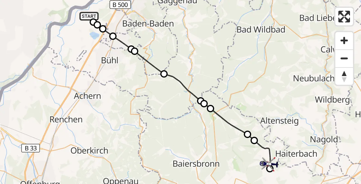 Flugroute Polizeihubschrauber Karlsruhe Baden-Baden Flughafen - Waldachtal, 17 Juli 2026, 08:53