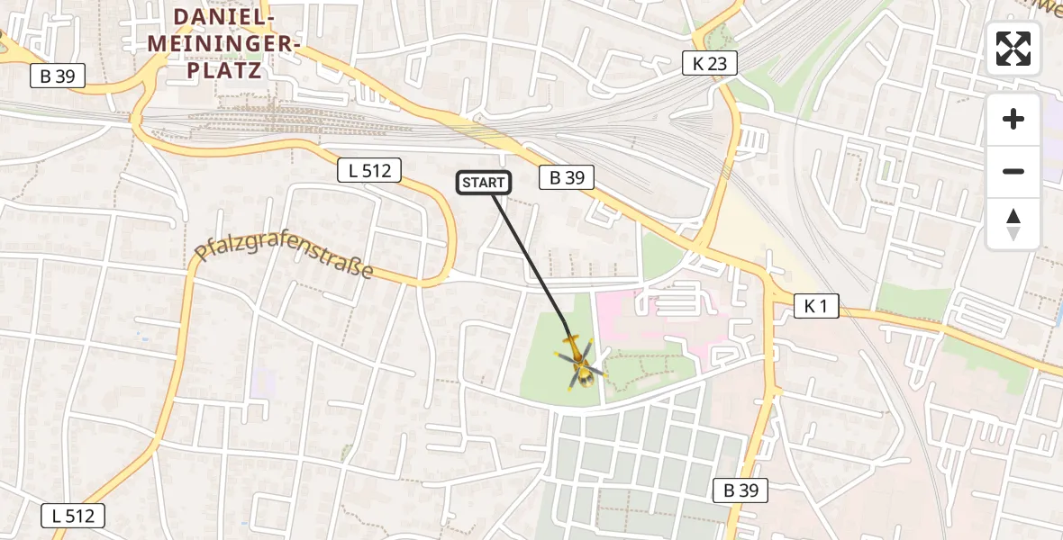 Flugroute Rettungshubschrauber Neustadt an der Weinstraße - Neustadt an der Weinstraße, 17 Juli 2026, 08:56