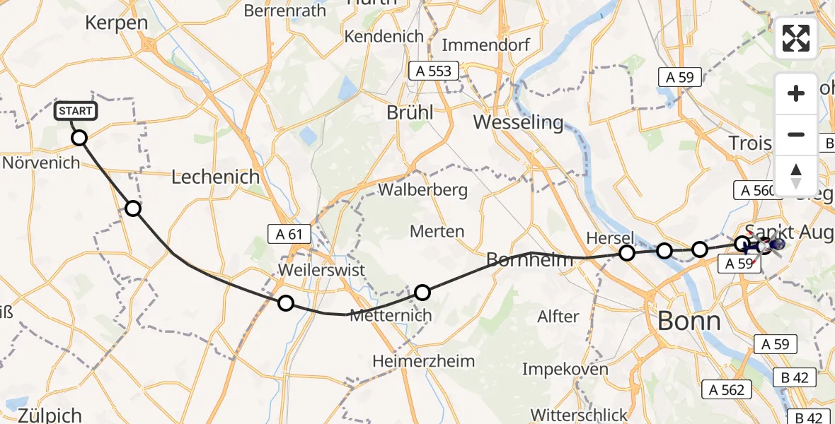Flugroute Polizeihubschrauber Militärflugplatz Nörvenich - Sankt Augustin, 17 Juli 2026, 09:03