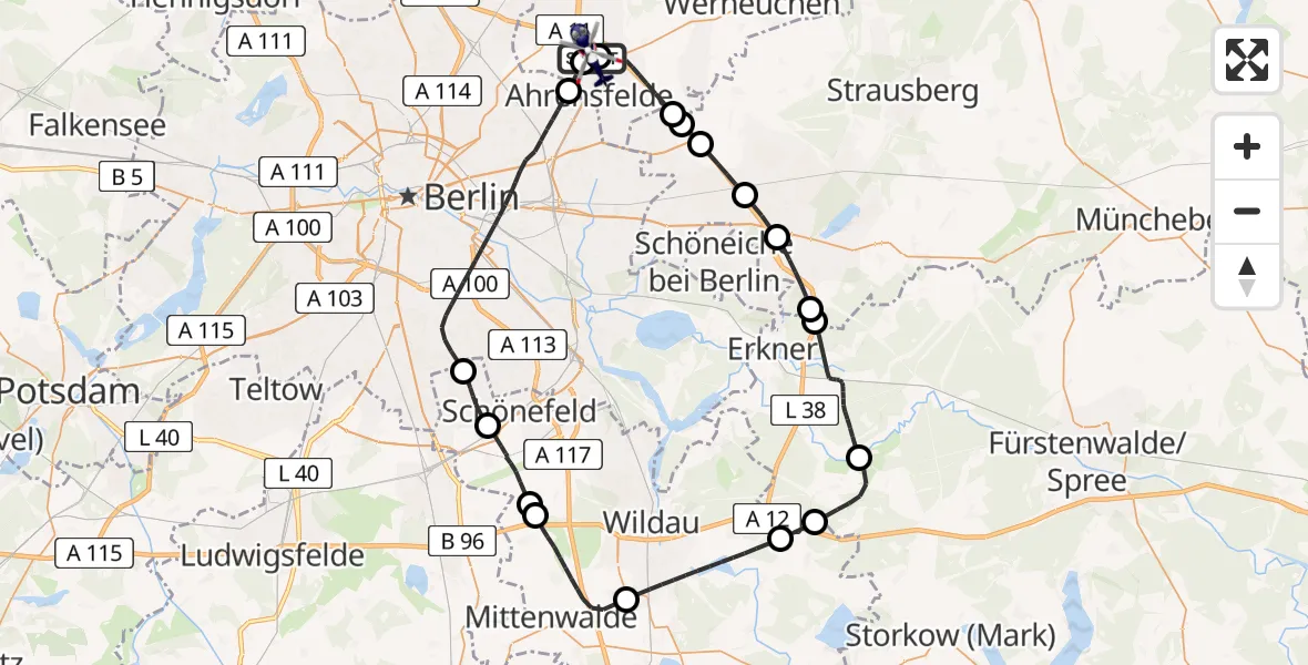 Flugroute Polizeihubschrauber Ahrensfelde Hubschrauberlandeplatz - Ahrensfelde Hubschrauberlandeplatz, 17 Juli 2026, 09:04