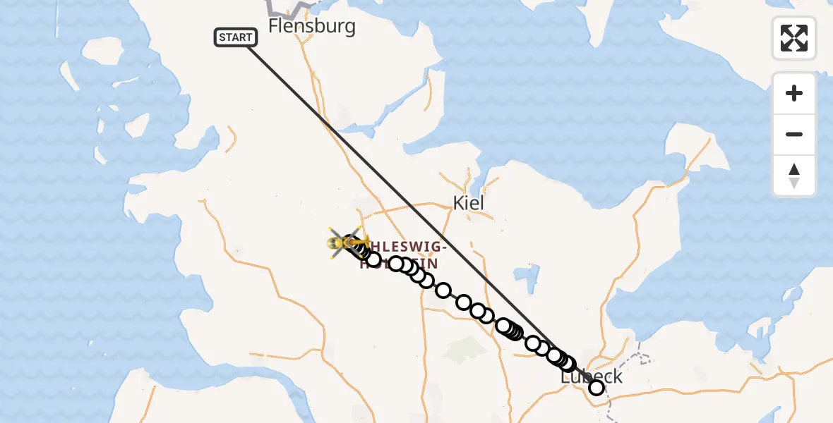 Flugroute Ambulanzhubschrauber Hörup - Rendsburg-Schachtholm Flugplatz, 17 Juli 2026, 09:05