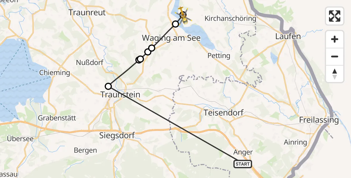 Flugroute Rettungshubschrauber Anger - Waging a.See, 17 Juli 2026, 09:10