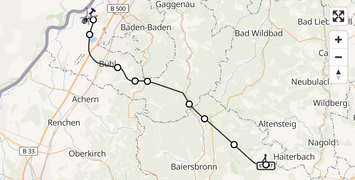Flugroute Polizeihubschrauber Waldachtal - Karlsruhe Baden-Baden Flughafen, 17 Juli 2026, 09:15