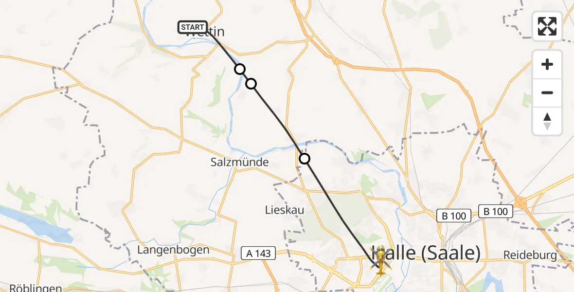Flugroute Rettungshubschrauber Wettin-Löbejün - Halle (Saale), 17 Juli 2026, 09:34