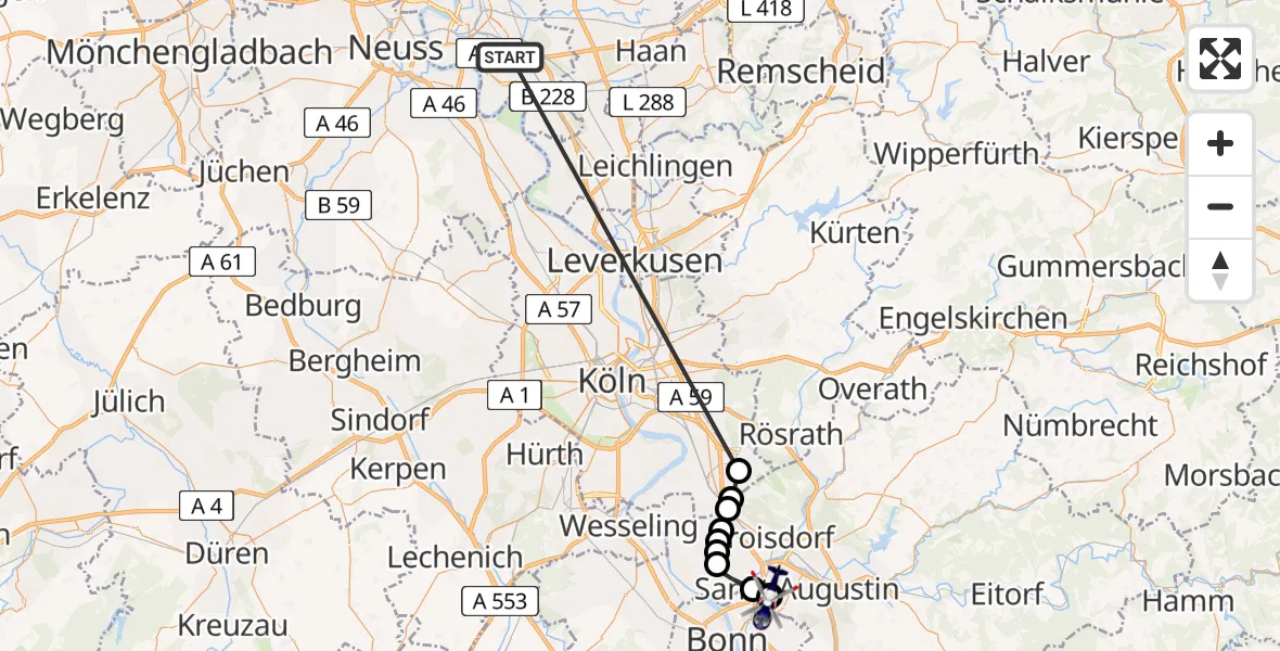 Flugroute Polizeihubschrauber Düsseldorf - Sankt Augustin, 17 Juli 2026, 09:37
