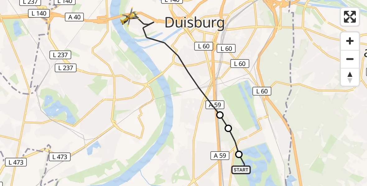 Flugroute Rettungshubschrauber Duisburg Air Rescue Hubschrauberlandeplatz (Christoph 9) - Duisburg, 17 Juli 2026, 09:38