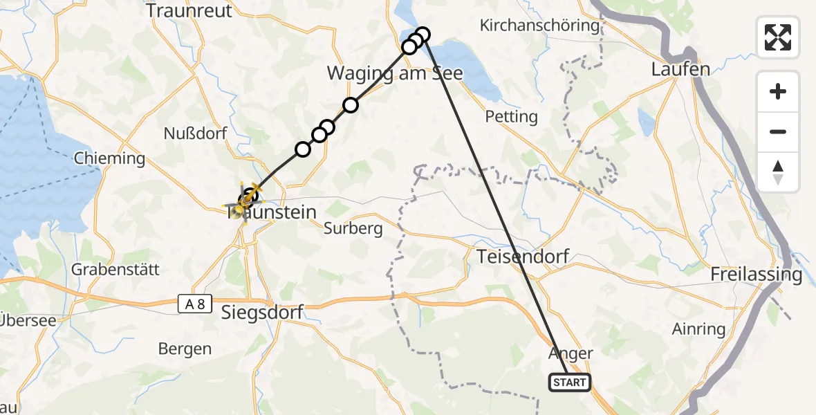 Flugroute Rettungshubschrauber Anger - Traunstein Hospital, 17 Juli 2026, 09:45