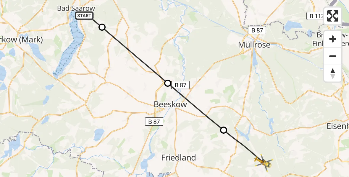 Flugroute Rettungshubschrauber Bad Saarow - Friedland, 17 Juli 2026, 09:54