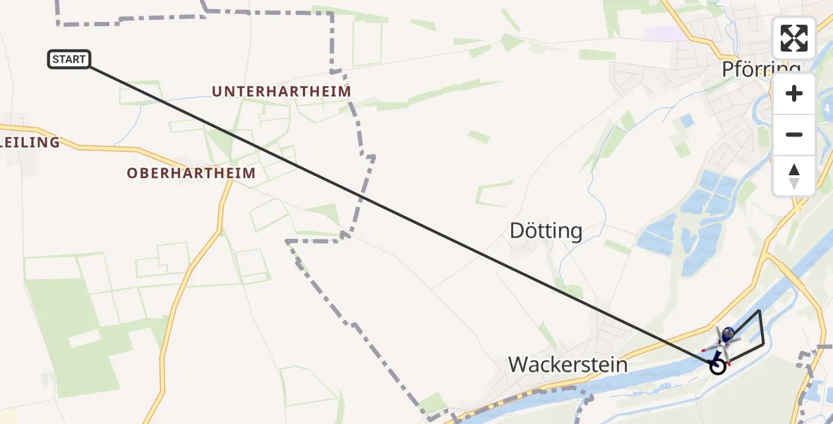Flugroute Polizeihubschrauber Vohburg a.d.Donau - Pförring, 17 Juli 2026, 10:01