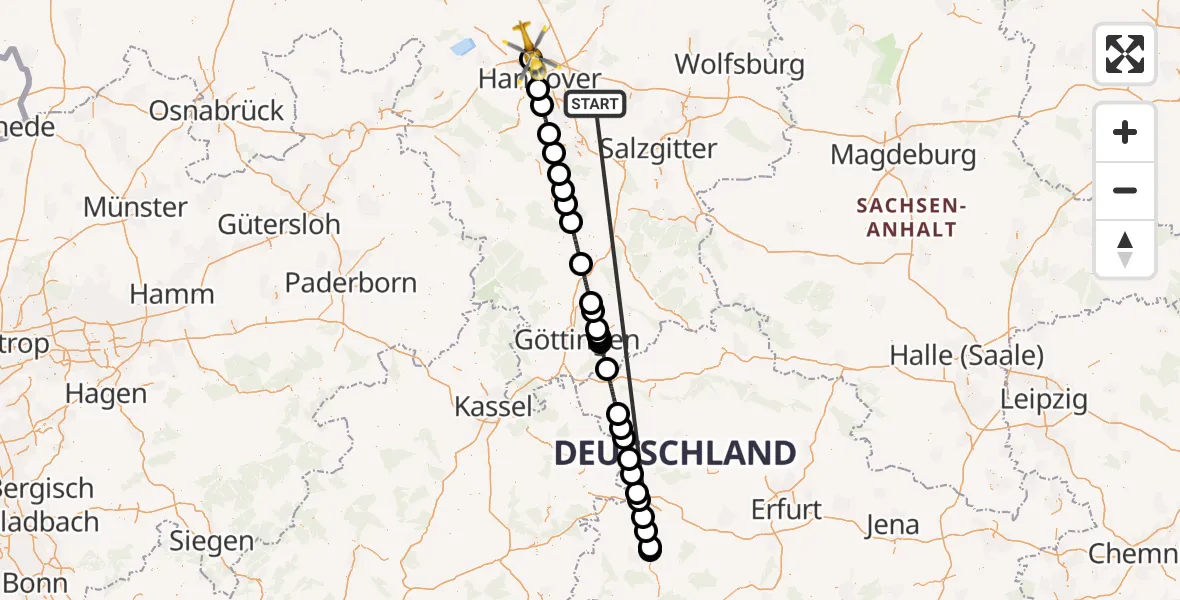 Flugroute Rettungshubschrauber Sehnde - Flughafen Hannover, 17 Juli 2026, 10:02