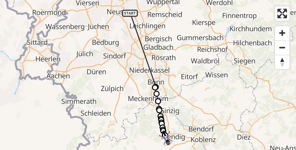 Flugroute Polizeihubschrauber Düsseldorf - Ettringen, 17 Juli 2026, 10:06