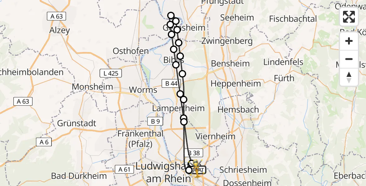 Flugroute Rettungshubschrauber Mannheim-City Flughafen - Mannheim-City Flughafen, 17 Juli 2026, 10:15