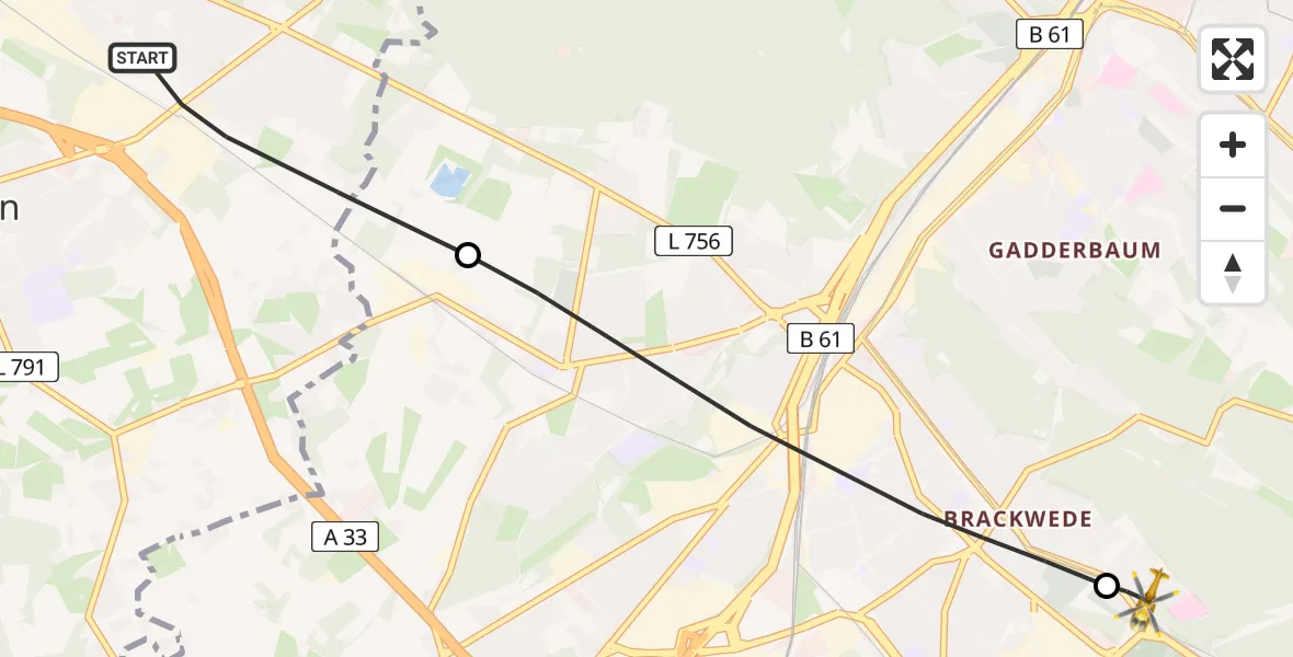 Flugroute Rettungshubschrauber Steinhagen - Luftrettungszentrum Bielefeld, 17 Juli 2026, 10:20