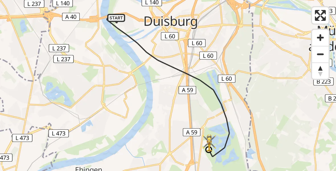 Flugroute Rettungshubschrauber Duisburg - Duisburg Air Rescue Hubschrauberlandeplatz (Christoph 9), 17 Juli 2026, 10:23