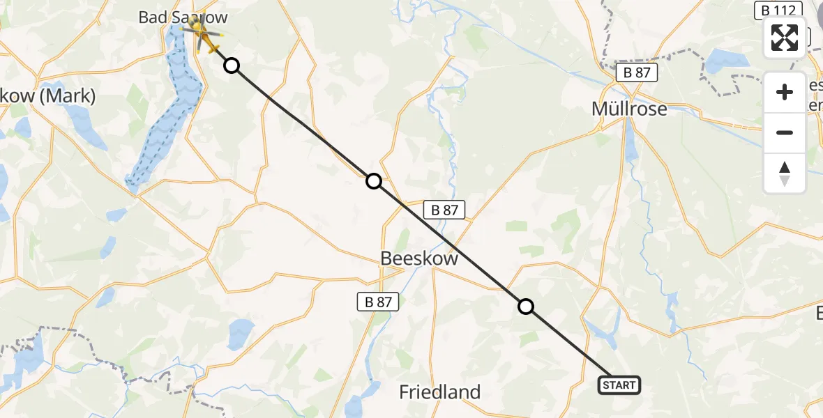 Flugroute Rettungshubschrauber Friedland - Bad Saarow, 17 Juli 2026, 10:33