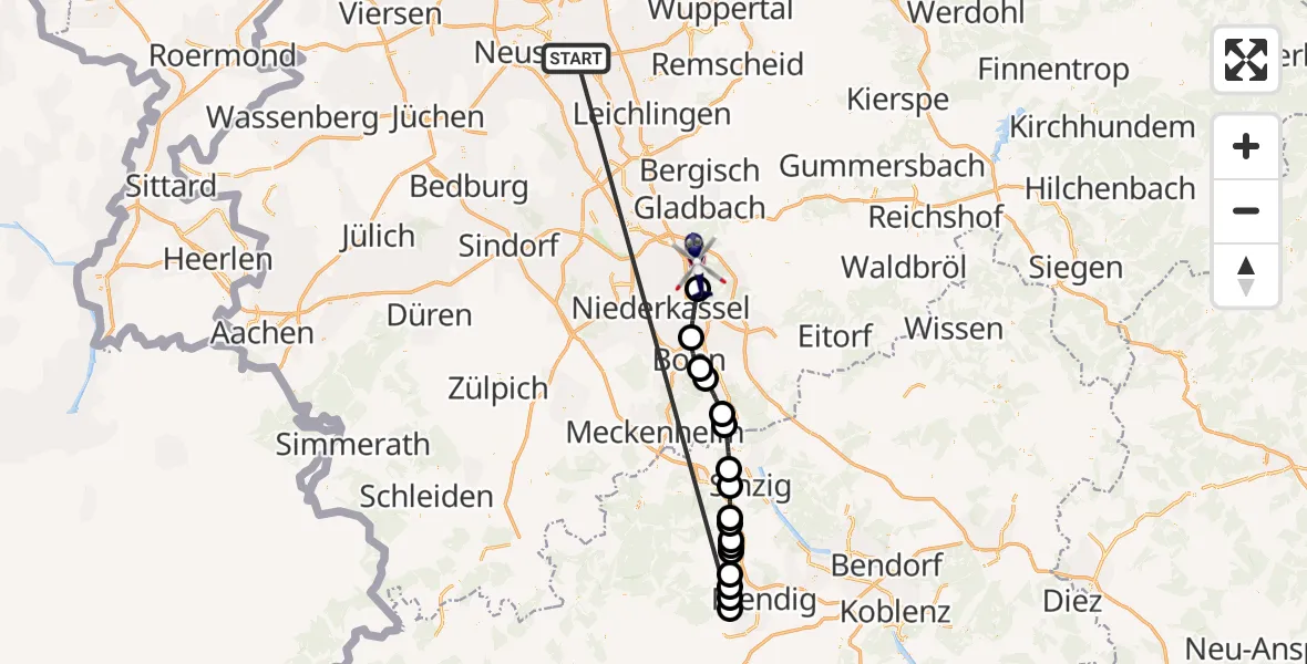 Flugroute Polizeihubschrauber Düsseldorf - Köln Bonn Flughafen, 17 Juli 2026, 10:46