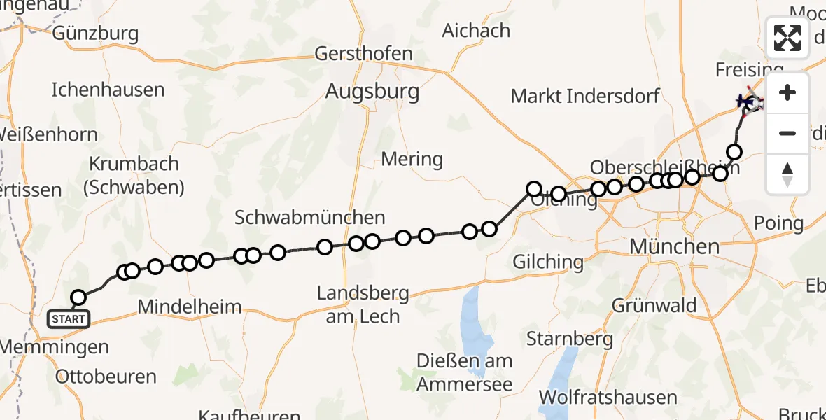 Flugroute Polizeihubschrauber Memmingen - München Flughafen, 17 Juli 2026, 10:46