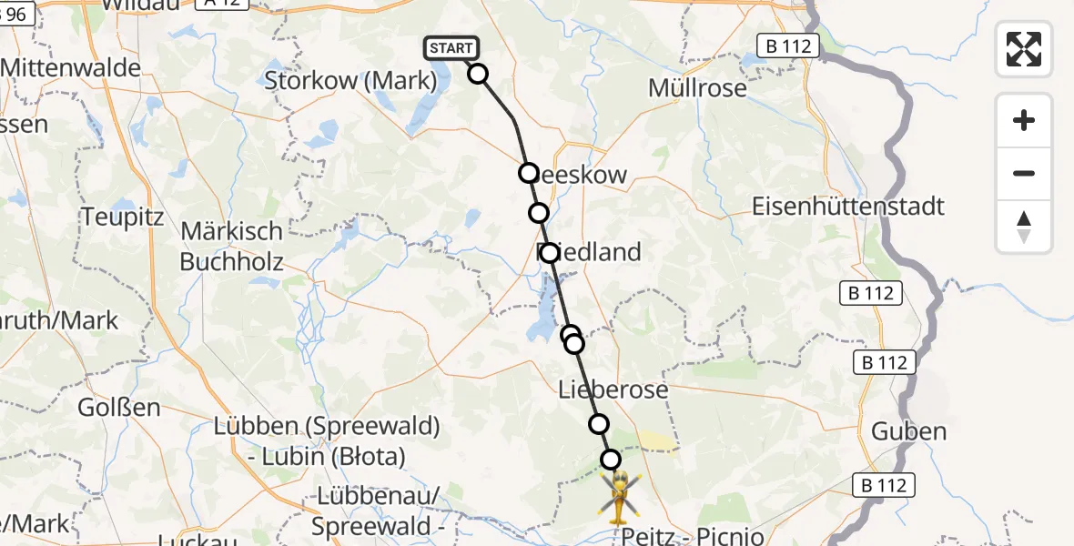 Flugroute Rettungshubschrauber Bad Saarow - Drachhausen, 17 Juli 2026, 10:52