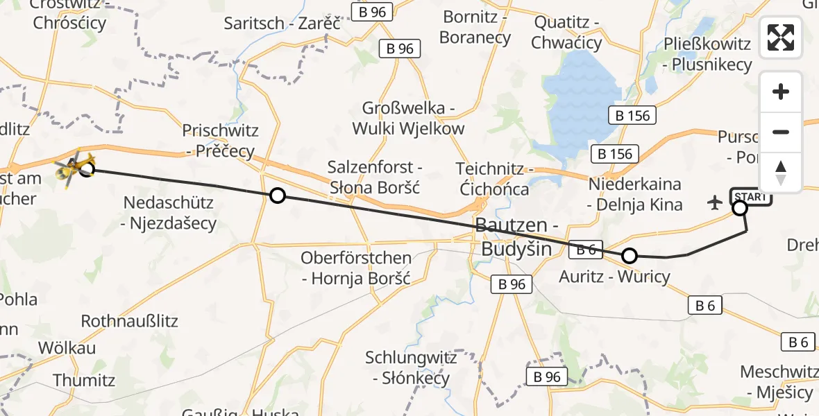 Flugroute Rettungshubschrauber Bautzen Flugplatz - Burkau, 17 Juli 2026, 10:56