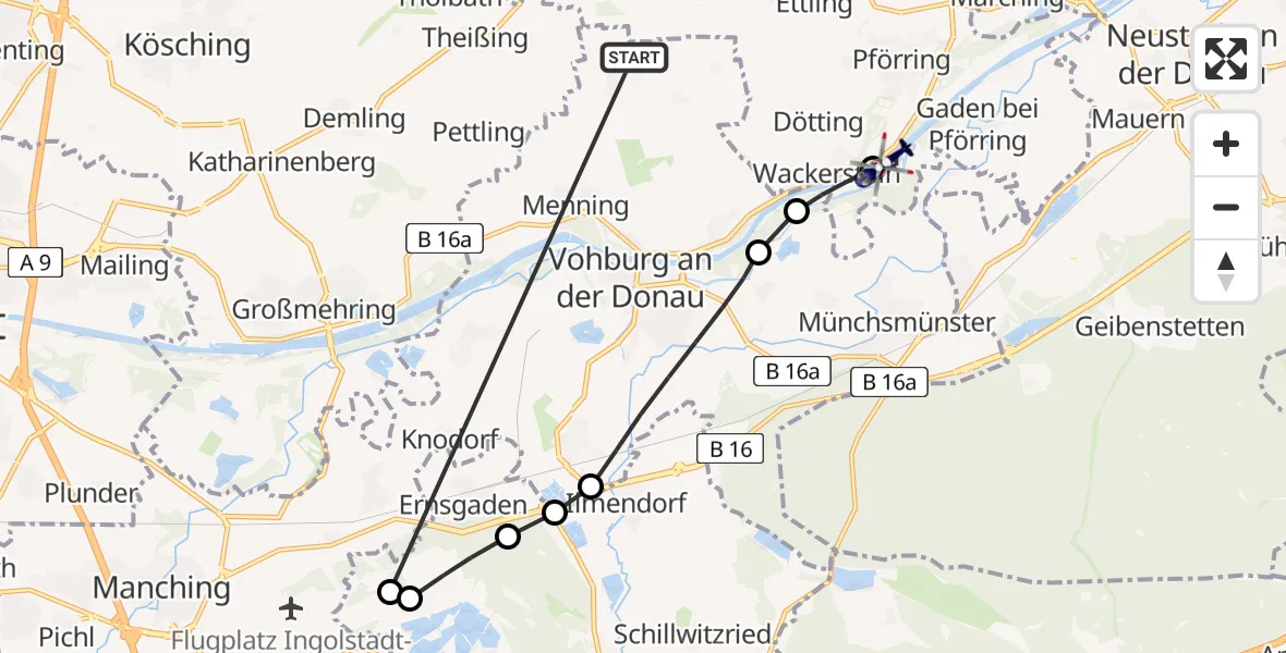 Flugroute Polizeihubschrauber Vohburg a.d.Donau - Pförring, 17 Juli 2026, 10:59