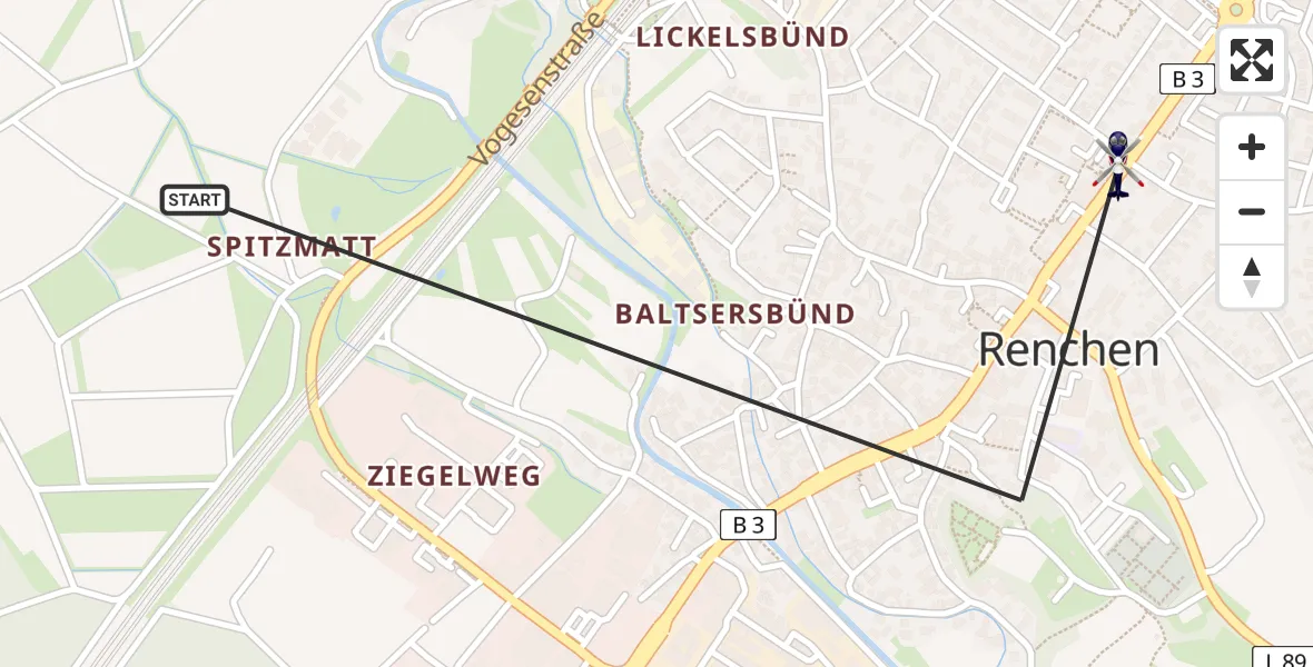Flugroute Polizeihubschrauber Renchen - Renchen, 17 Juli 2026, 10:59