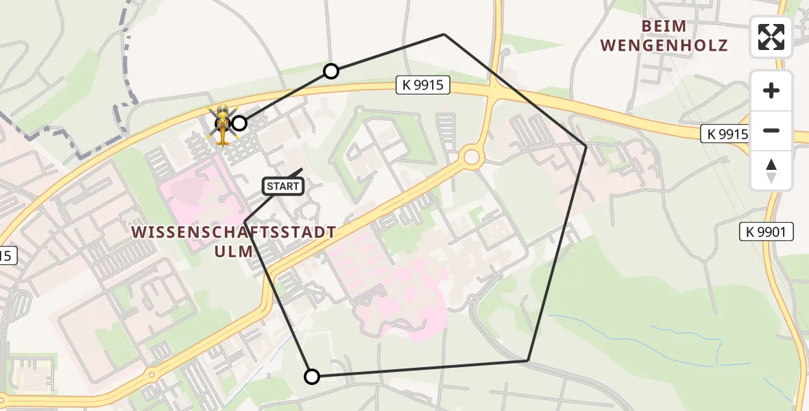 Flugroute Rettungshubschrauber Ulm Military Hospital Emergency - ADAC Air Rescue Station Ulm (Christoph 22), 17 Juli 2026, 11:03