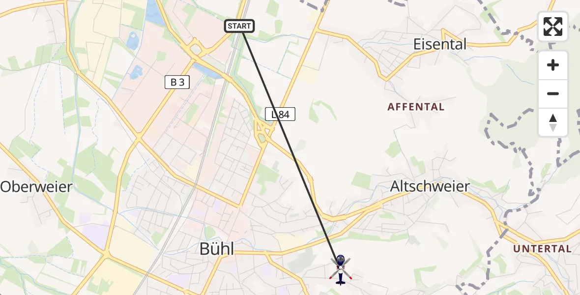 Flugroute Polizeihubschrauber Bühl - Bühl, 17 Juli 2026, 11:06