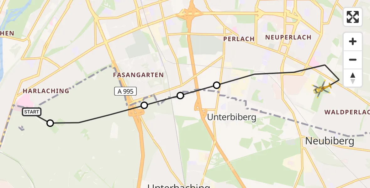 Flugroute Rettungshubschrauber ADAC Air Rescue Center Hubschrauberlandeplatz (Christoph 1) - München, 17 Juli 2026, 11:07