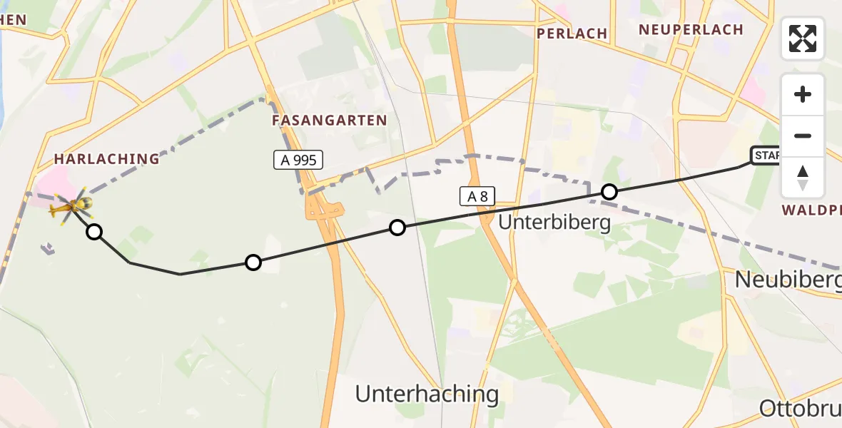Flugroute Rettungshubschrauber München - ADAC Air Rescue Center Hubschrauberlandeplatz (Christoph 1), 17 Juli 2026, 11:12