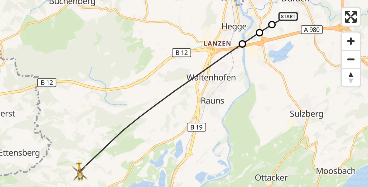 Flugroute Rettungshubschrauber Kempten-Durach Flugplatz - Waltenhofen, 17 Juli 2026, 11:17