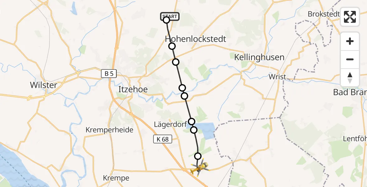 Flugroute Rettungshubschrauber Itzehoe Hungriger Wolf Flugplatz - Hohenfelde, 17 Juli 2026, 11:19